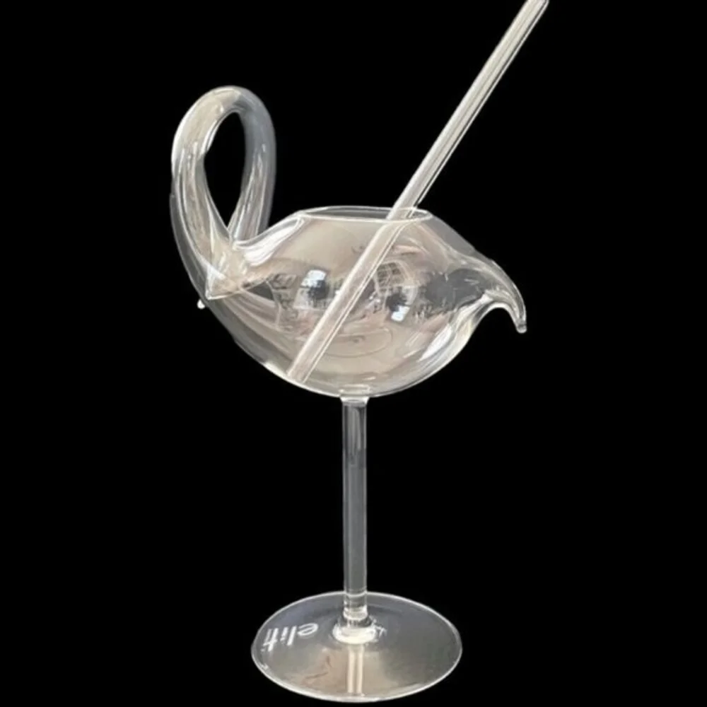 Elite Eighteen Limited Edition Swan Cocktail Glass with Glass Straw 7" Tall NIB - Picture 3 of 6